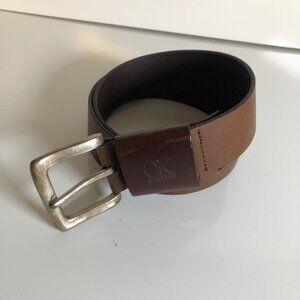 Calvin Klein Jeans Brown Leather Belt Silver Buckle Size Medium 40in